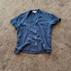 Cloth & Stone Navy Blue Embroidered Short-Sleeve Button-Down Shirt